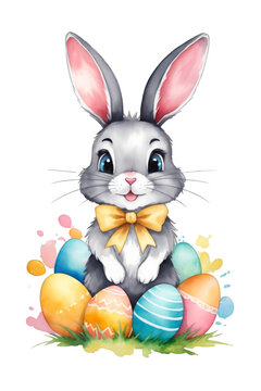 recommend clip art: rabbit with easter eggs watercolor graphics for easter