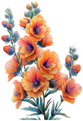 Watercolor Delphinium in Coral Color Delicate and Vibrant Floral Art PNG element cut out transparent isolated on white background