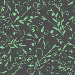 Vector floral two-color seamless pattern on a gray background