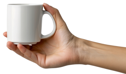Hand holding white cup mack up illustration PNG element cut out transparent isolated on white background ,PNG file ,artwork graphic design.