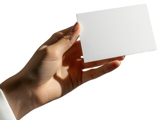 Obraz premium Blank white business card mockups on hand illustration PNG element cut out transparent isolated on white background ,PNG file ,artwork graphic design.