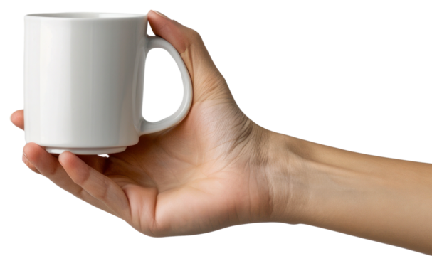 Hand holding white cup mack up illustration PNG element cut out transparent isolated on white background ,PNG file ,artwork graphic design.