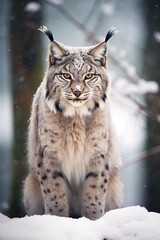 Obraz premium European lynx in a snowy forest in the winter.