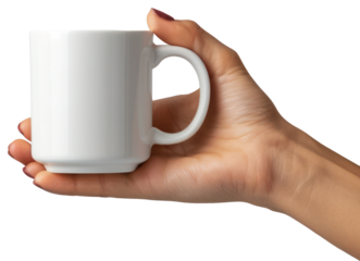 Hand holding white cup mack up illustration PNG element cut out transparent isolated on white background ,PNG file ,artwork graphic design.
