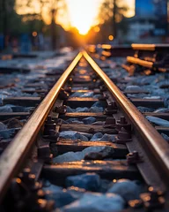 Foto op Plexiglas railroad tracks in the morning, Railway tracks in the autumn and plants sky clouds © Rizwan Ahmed Mangi
