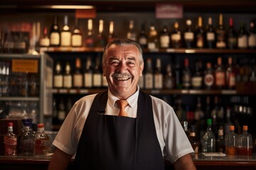Portrait of a happy store clerk in a liquor store