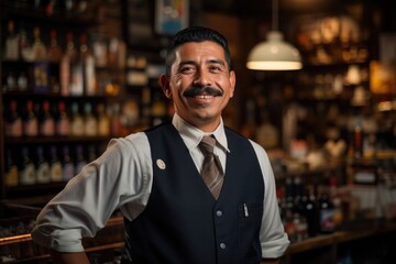 Obraz premium Portrait of a happy store clerk in a liquor store