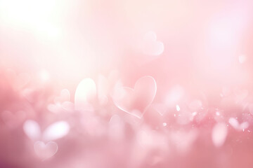 Abstract a pink and white bouncing light background with hearts icons,