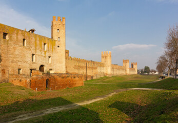 Fototapeta na wymiar Medieval walls of Montagnana, Italy, amongst the best preserved in Europe