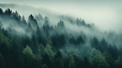 Enchanting Misty Forest, Dark Green Serenity