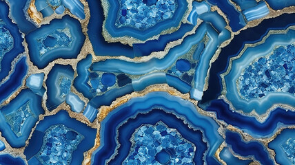 Seamless sapphire blue agate gem stone horizontal cross section background texture - obrazy, fototapety, plakaty