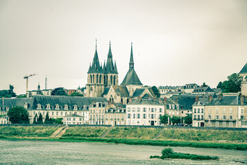 Obraz premium Old historical buildings in the narrow street at ancient city Blois France