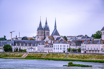 Obraz premium Old historical buildings in the narrow street at ancient city Blois France