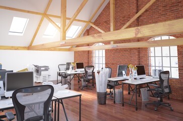 Modern bright coworking office interior.