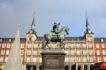 Statue of King Philips III at Plaza Mayor in Madrid, Spain
