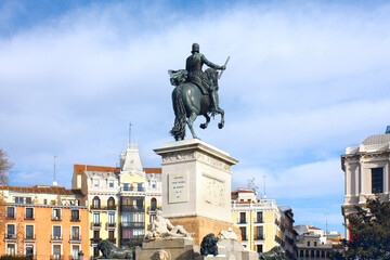 Fototapeta na wymiar Monument to Felipe IV at Plaza de Oriente in Madrid, Spain