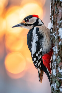 Great spotted woodpecker on a tree - Generative AI