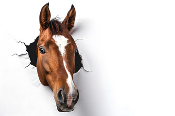 Obraz premium Graceful Horse Gazing Through Torn Paper Hole