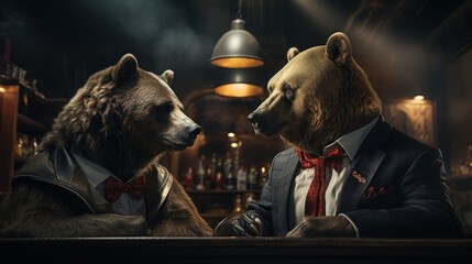 bears wear suits - obrazy, fototapety, plakaty