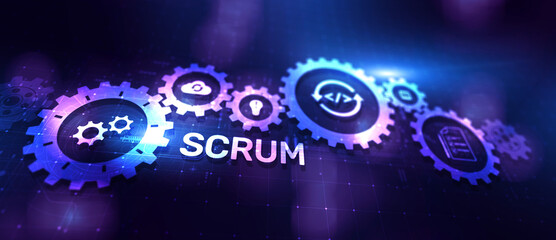 Fototapeta premium SCRUM, Agile development methodology, programming and application design technology concept on virtual screen.