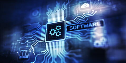 Software development and business process automation, internet and technology concept on virtual screen.