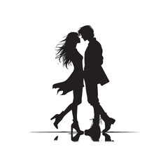 Elegance in Embrace: Graceful Romantic Couple silhouette, a visual poem of love's delicate dance - Valentine Silhouette - Couple vector
