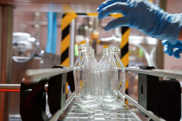 a production line for empty bottles. drink industry