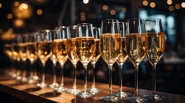 Celebratory toast with champagne flutes