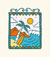 Take me for surfing summer time graphic t shirt badge sticker vector illustration