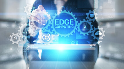 Fototapeta na wymiar Edge computing modern IT technology on virtual screen concept.