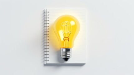 Yellow lightbulb isolated on white with notebook