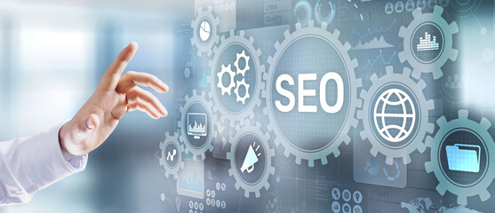 SEO - Search engine optimisation, Digital Internet marketing concept on virtual screen.
