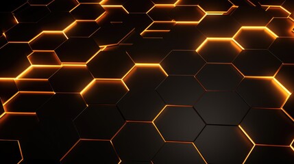 Black background with blue neon hexagon grid. Glowing hex background