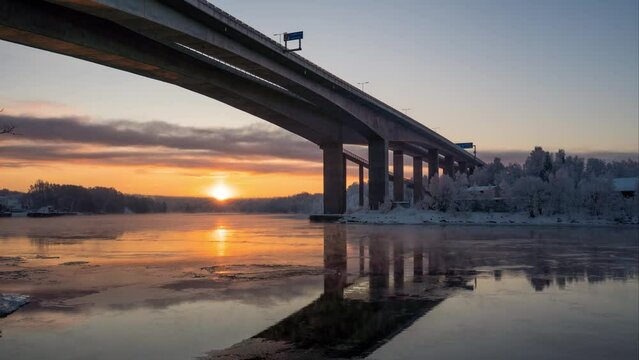 Time-lapse of a sunrise under the bridge in Sarpsborg