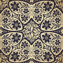 Hand drawn butterflies flowers seamless pattern. Scandinavian folk seamless butterfly floral texture