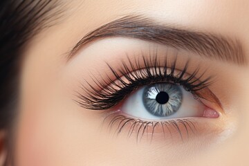 Obraz premium close eye closeup of a young woman with long eyelashes. Eyelash extensions. eyebrows