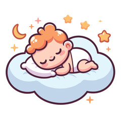 cute baby sleeping on a cloud pillow cartoon illustration