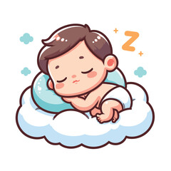 cute baby sleeping on a cloud pillow cartoon illustration