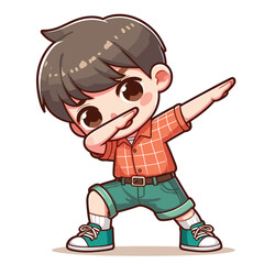 cute cool boy dabbing pose cartoon vector illustration