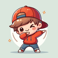 cute cool boy dabbing pose cartoon vector illustration