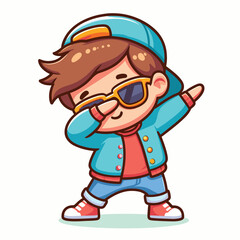 cute cool boy dabbing pose cartoon vector illustration