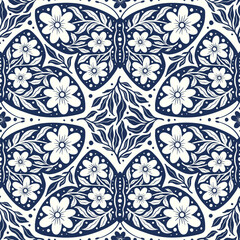 Hand drawn butterflies flowers seamless pattern. Scandinavian folk seamless butterfly floral texture