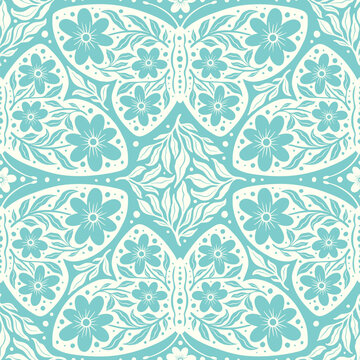Hand drawn butterflies flowers seamless pattern. Scandinavian folk seamless butterfly floral texture