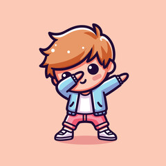 cute cool boy dabbing pose cartoon vector illustration
