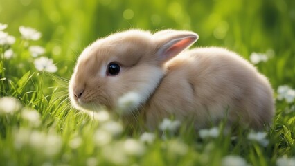 Fototapeta premium rabbit on grass a small rabbit sitting in the grass