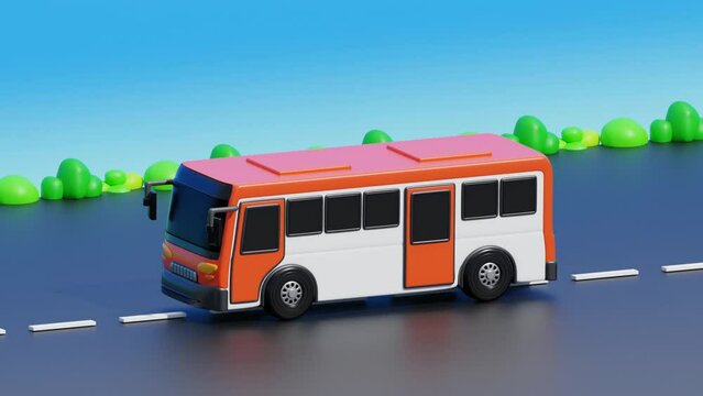 Enjoy a playful 3D animation featuring a cartoon school bus in motion. This animated delight adds a touch of whimsy to transportation visuals, perfect for a variety of creative projects.