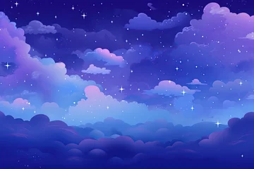 Fotobehang Illustration of night sky with stars and clouds © Alina