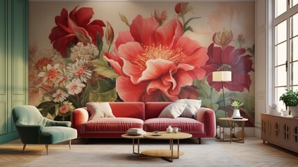 an artistic background featuring a harmonious blend of red and green shades, creating a visually soothing and calming atmosphere, reminiscent of a serene garden bathed in soft, natural light.