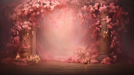 An enchanting pink background, delicately illuminated, casting a subtle glow and adding an air of elegance to the composition.