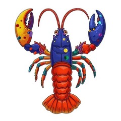 A cartoon lobster with a moon on its back. Mardi Gras crawfish. - obrazy, fototapety, plakaty